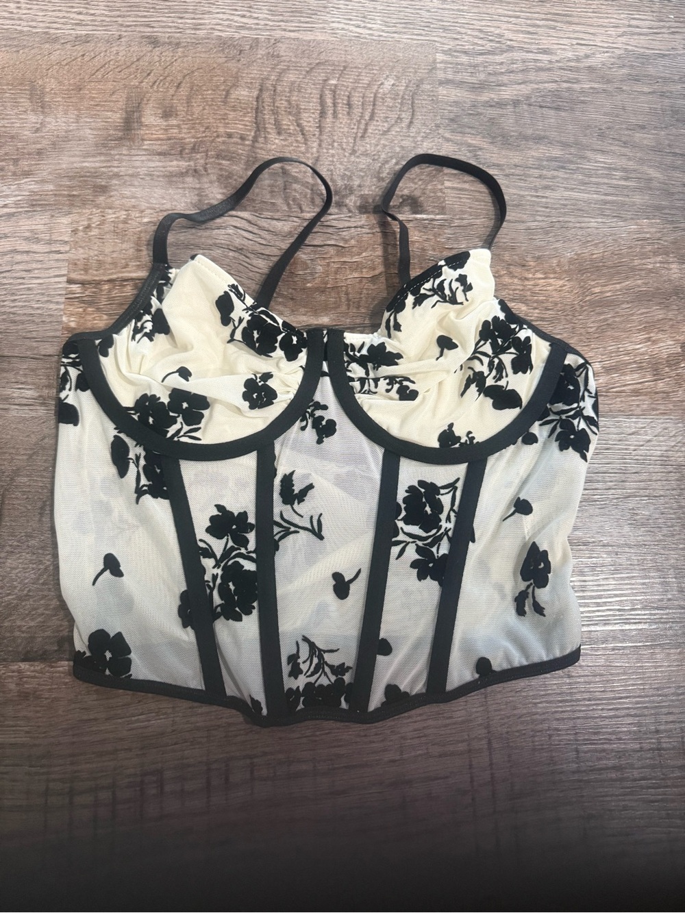 Floral Velvet Mesh Corset Bustier Top Black White Size L Whimsigoth Fairycore